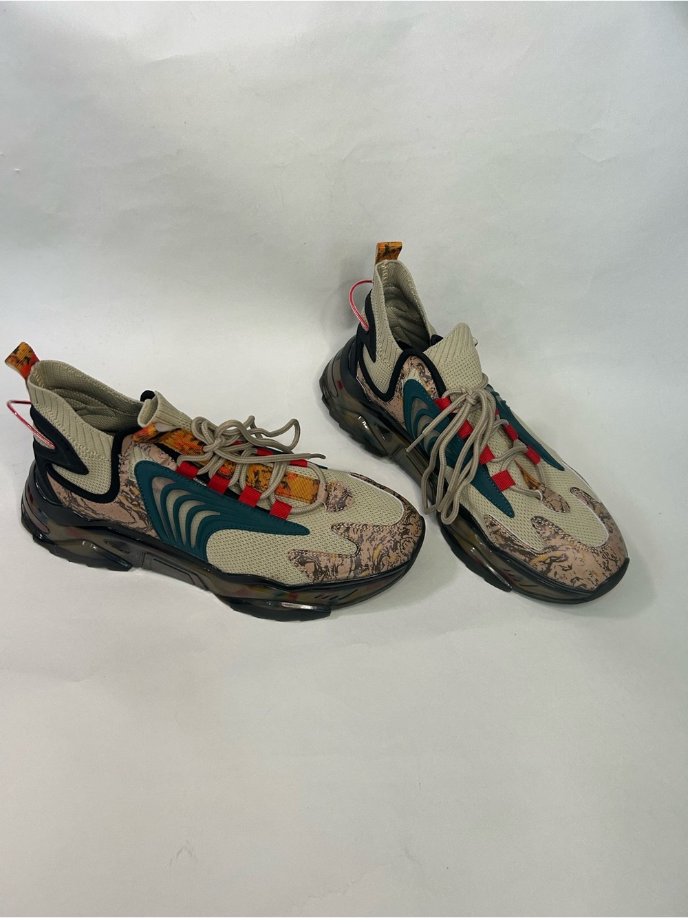 Men's Athletic Sneakers in Beige Teal with Accent Colors